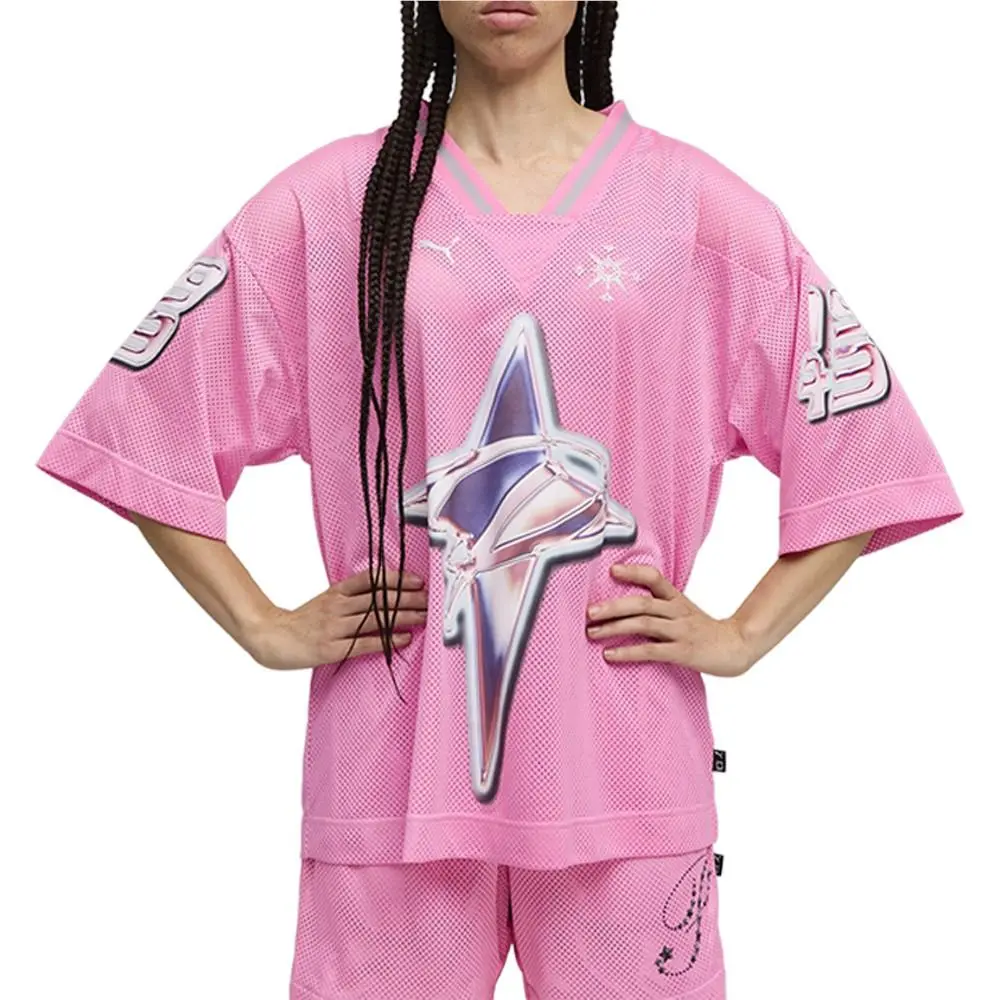 Puma clothing - PUMA Shooting Stars VNeck Short Sleeve Jersey - 63285101 - Pink 1
