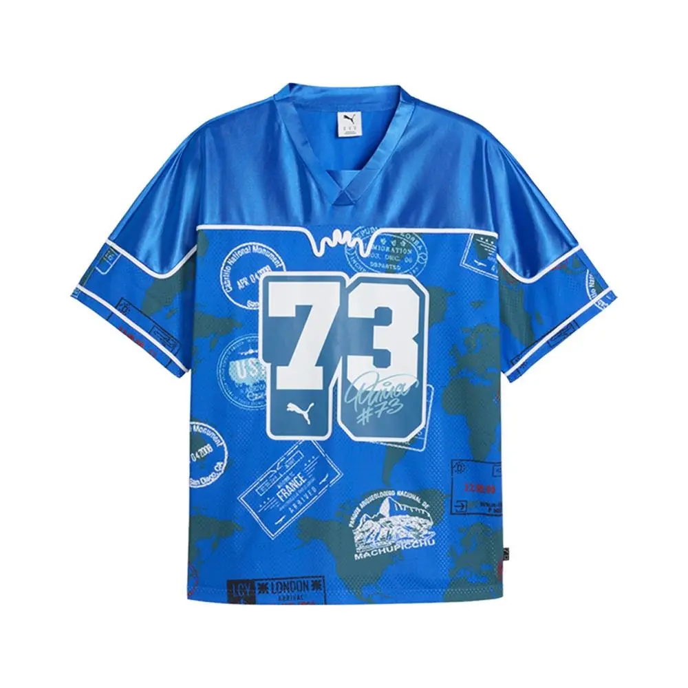 Puma The Atw Dylan All Over Print Basketball V Neck Jersey Mens Blue 63