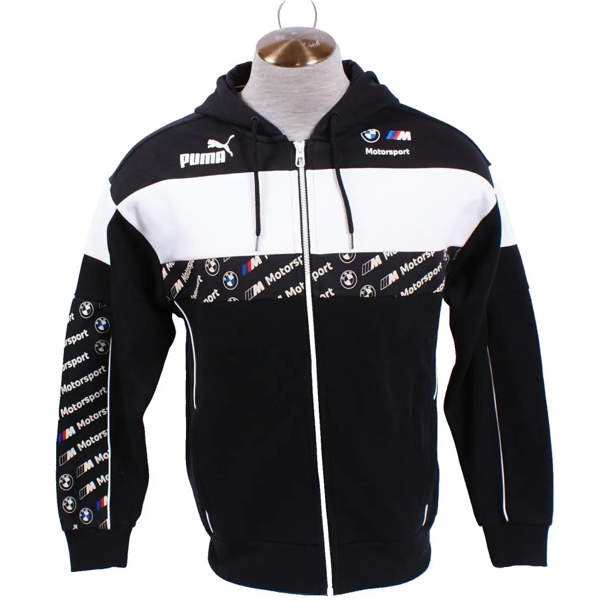 Puma Men`s M Black White Full Zip Bmw Motorsport Hoodie Hooded Jacket