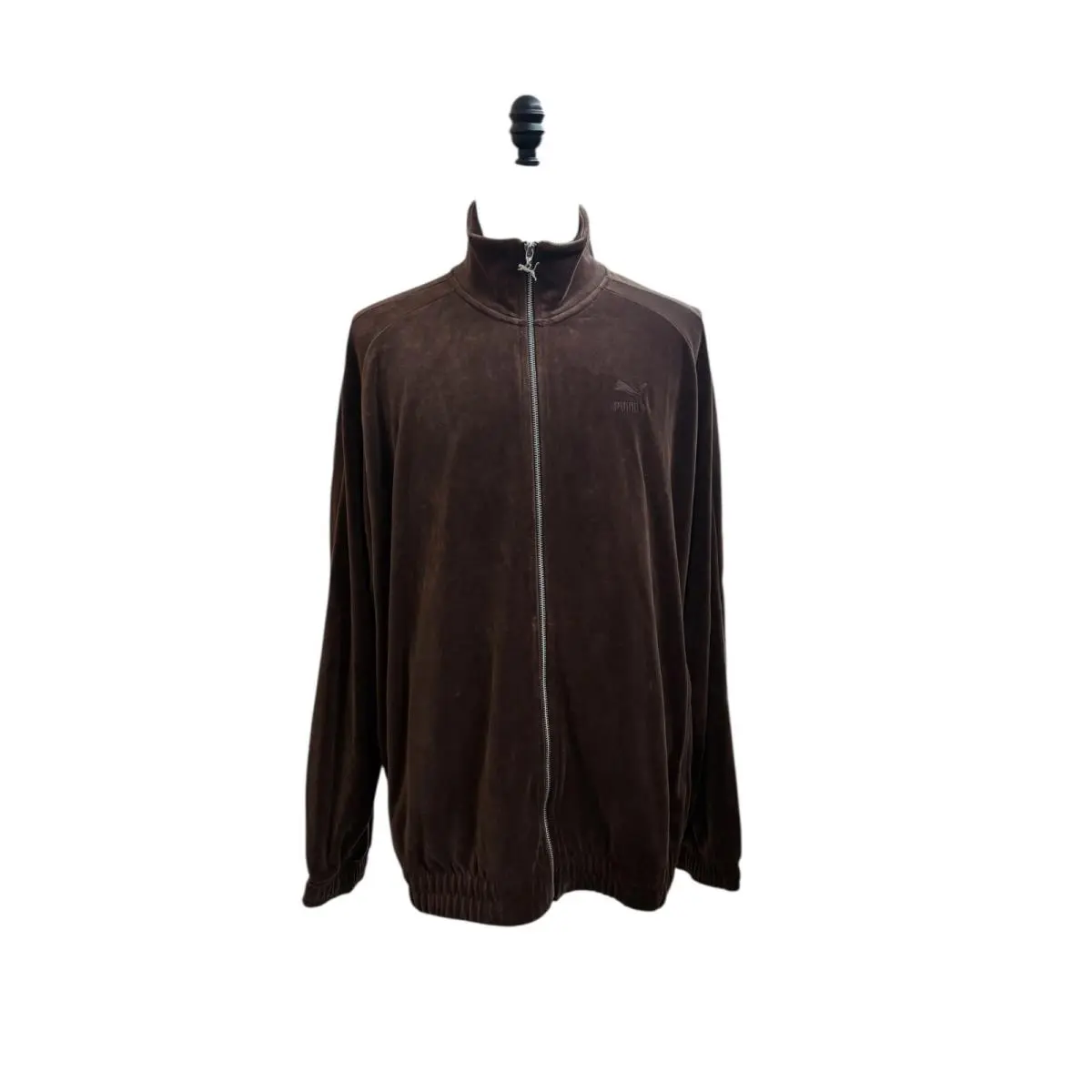 Puma Track Jacket Men`s XL Brown Velour Embroidered Logo T7 Oversized Full Zip