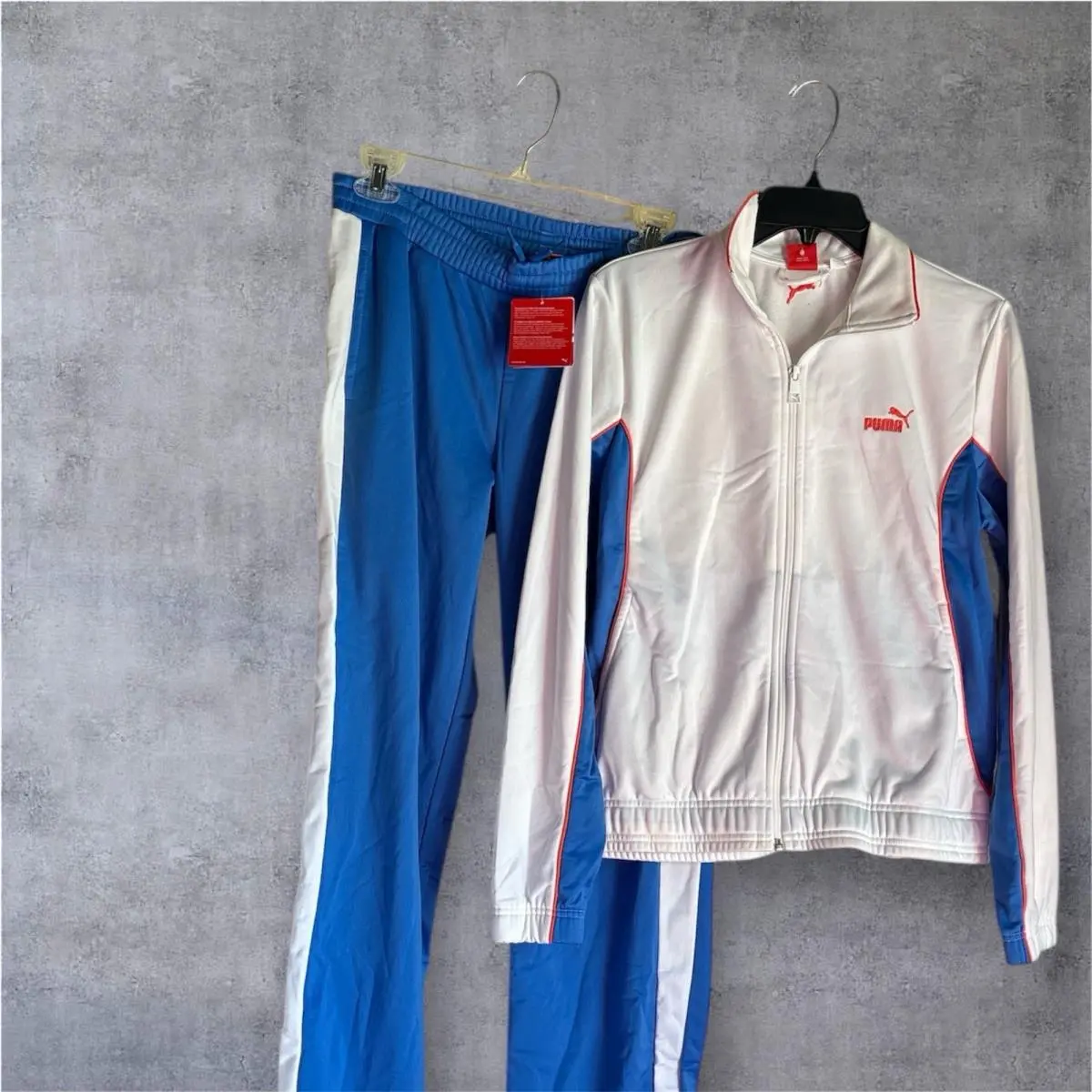Puma Tracksuit Set White Blue Red Track Jacket Pants Medium M Sport Athletic