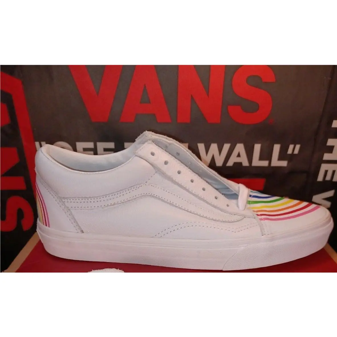 Vans Men`s 5.5/Women`s 7 Leather Flour Shop Super Comfycush Old Skool Rainbow
