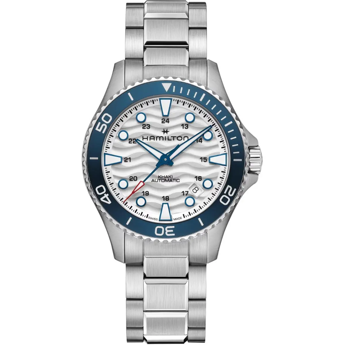 H82425110 Khaki Navy Scuba Steel 40 mm White Blue Automatic Men`s Watch by Hamilton