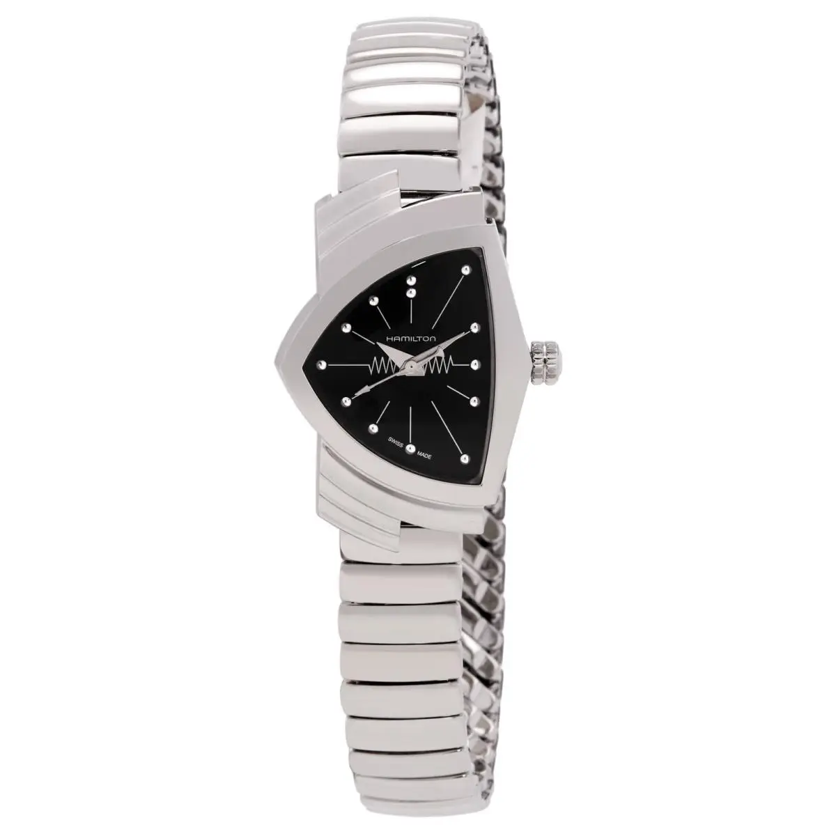 Hamilton Ventura Quartz Black Dial Ladies Watch H24211130 - Dial: Black, Band: Silver-tone, Bezel: Silver-tone
