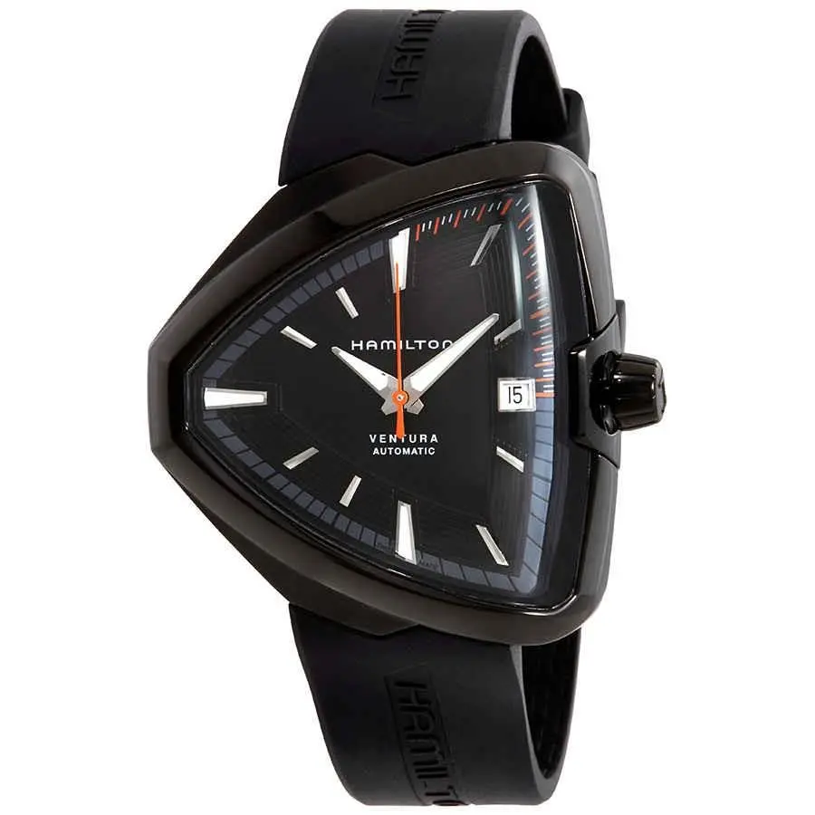 Hamilton Ventura Elvis80 Automatic Shield-shaped Men`s Watch H24585331 - Dial: Black, Band: Black, Bezel: Black