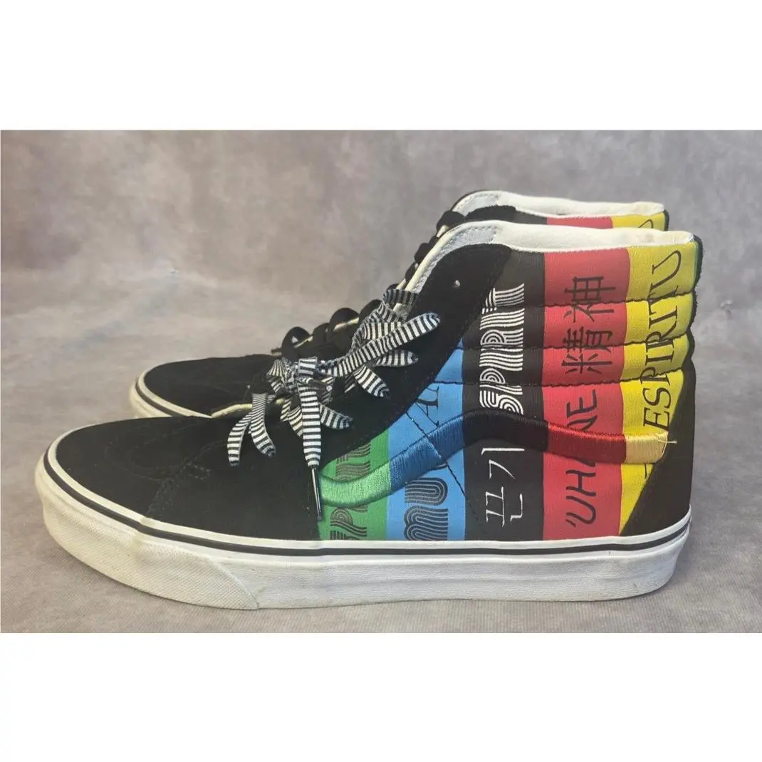 Vans Sk8 Hi Black Multi Color Text High Top Skate Shoes Mens 10