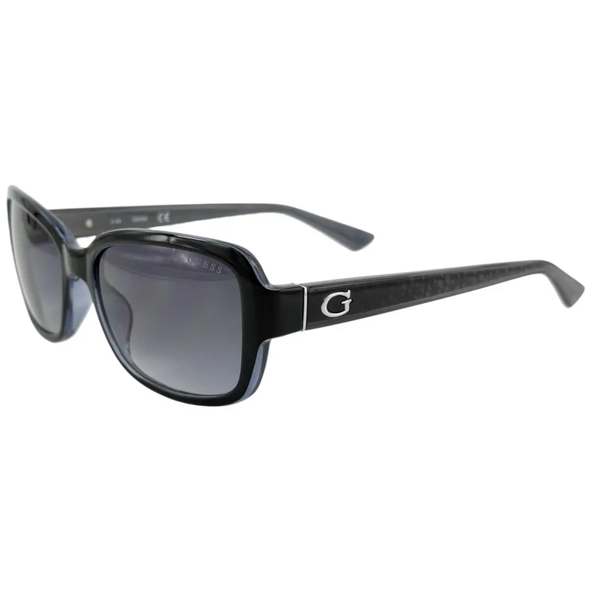 Guess GU7474 Womens Plastic Sunglass 01B Shiny Black 56-18 Gray Gradient w Case