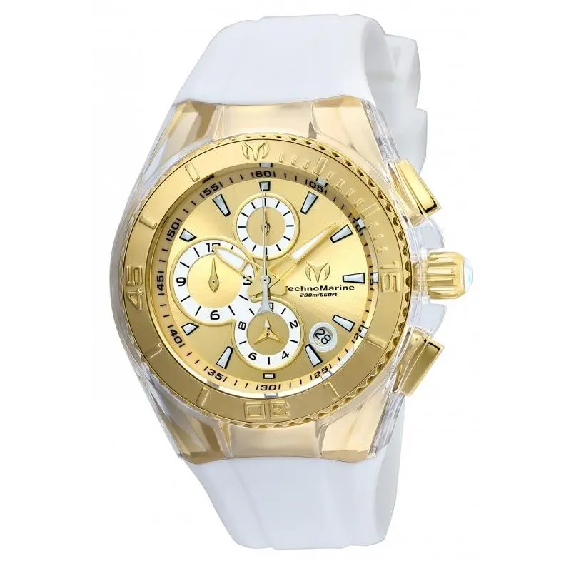 Technomarine Women`s Cruise 40mm Quartz TM-115311 - Dial: Gold, Band: White, Black, Dial Family: Gold Tone