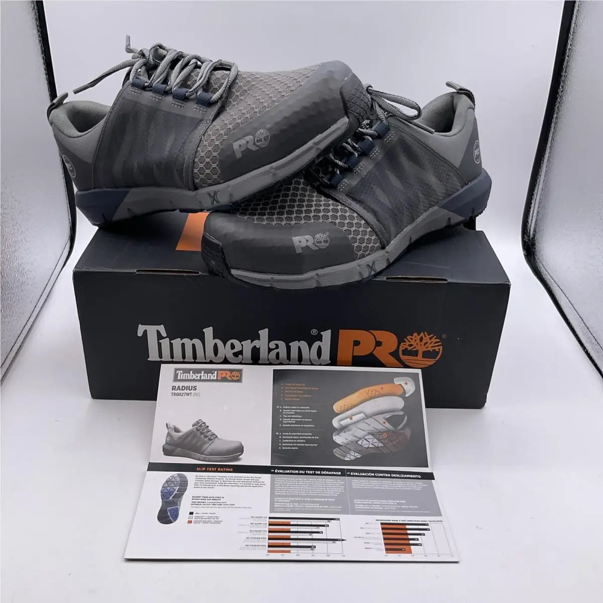 Timberland Pro Radius Composite Toe Work Shoes Gray Size 7.5 TB0A27WT Box