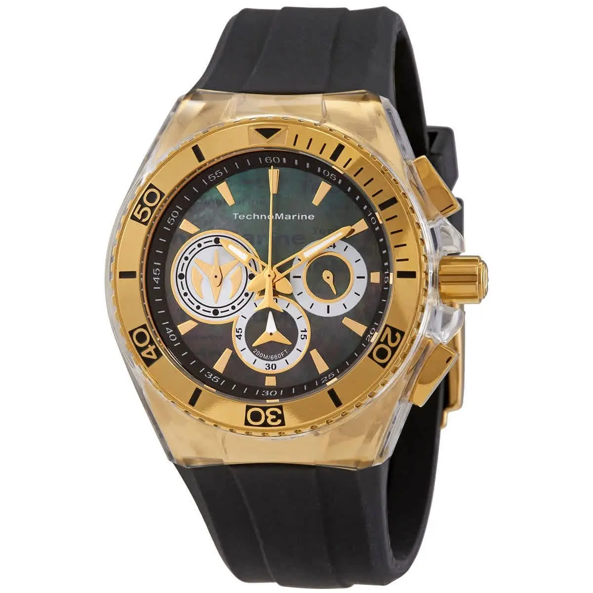 Technomarine Cruise California Chronograph Quartz Men`s Watch TM-120025 - Dial: Multicolor, Band: Black, Bezel: Gold