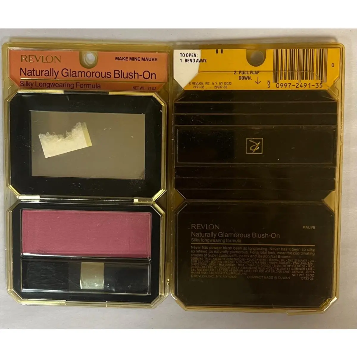 12 Revlon Naturally Glamorous Blush On Make Mine Mauve .21 OZ Yellowed Package