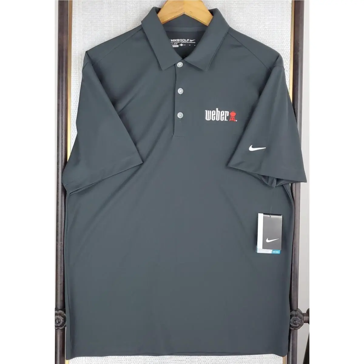 Nike Golf x Weber Grills Size Medium Mens Polo Shirt Dri-fit Gray Wicking