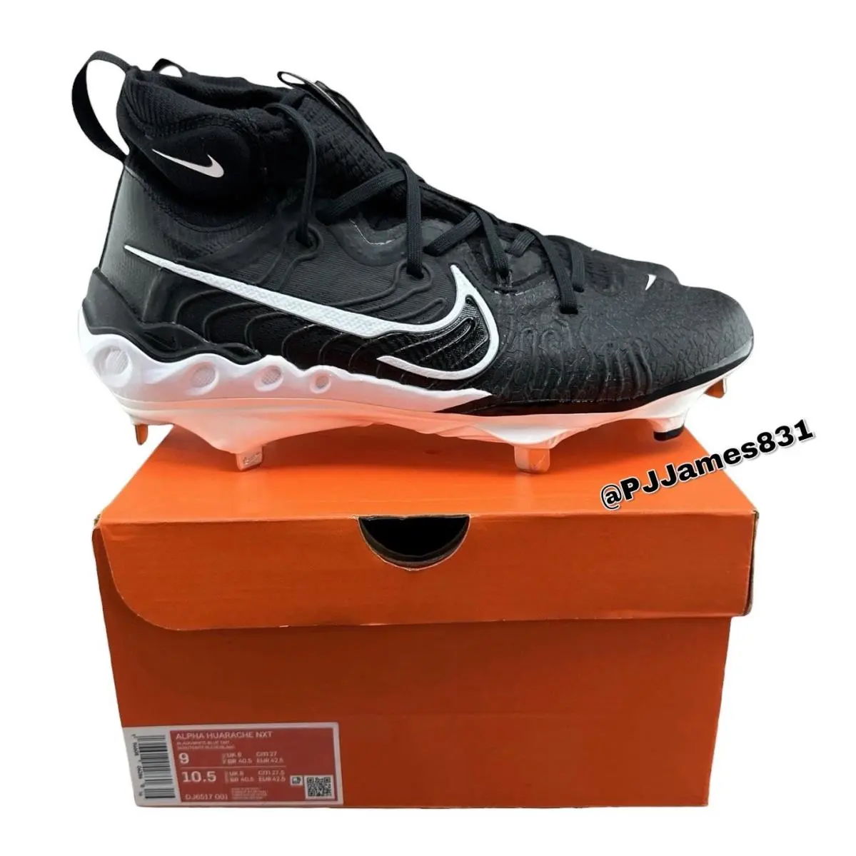 Size 9 Nike Alpha Huarache Nxt Mens Black White Tint Metal Baseball Cleats