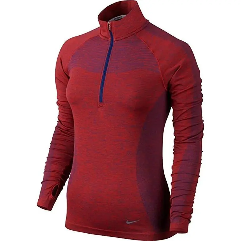 Nike Women`s Drifit Knit Half Zip Element Running L/ Sleeve T-shirt Red Medium