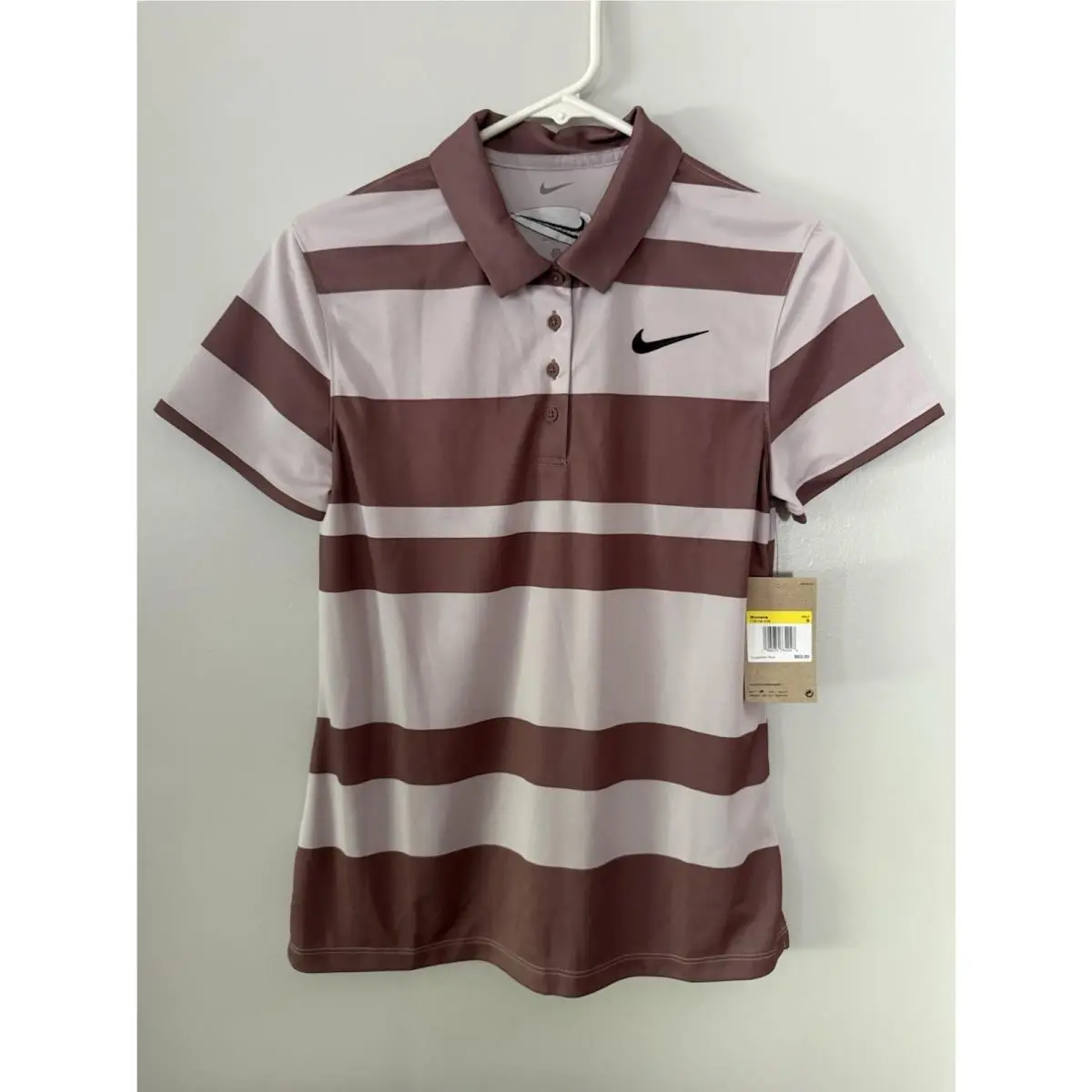 Nike Victory Dri-fit Ribbed Golf Polo Smokey Mauve Striped Small FD6706-019