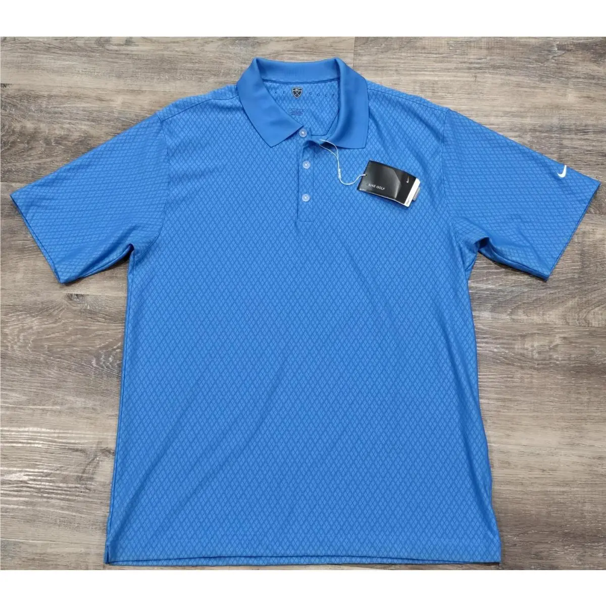 Y2K Nike Golf Dri-fit Polo Shirt Men M Blue Diamond Pattern 2006 Shield Logo