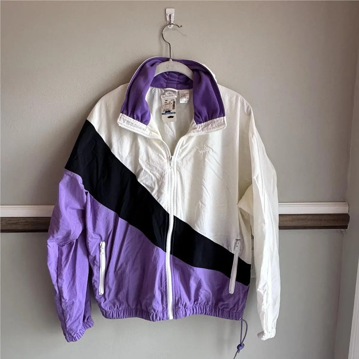 Vtg 90s Nike Womens Purple White Color Block Windbreaker Jacket Sz Large