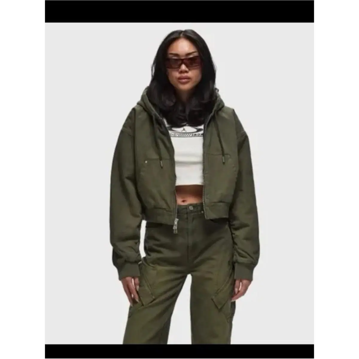 Air Jordan X Travis Scott Jacket Womens XS Green Canvas Hooded Cropped Full Zip