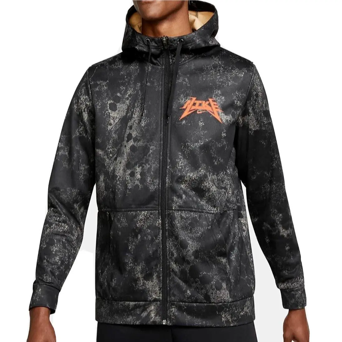 Nike 2XL Men`s Hoodie Black Orange Zipper Jacket Sweatshirt Retro Story Pack