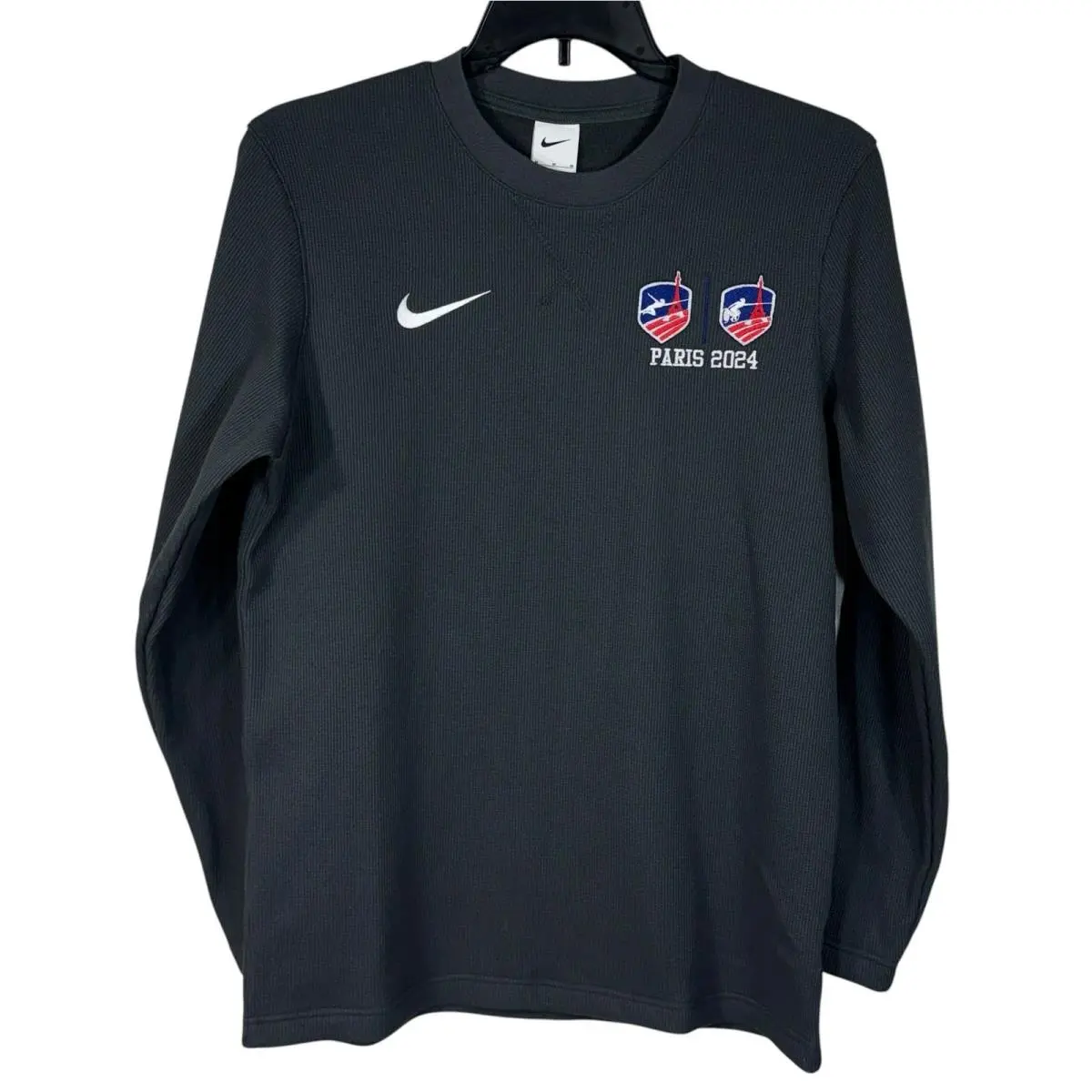 Nike Mens Medium Thermal Shirt Paris 2024 Olympics Waffle Knit Long Sleeve Gray