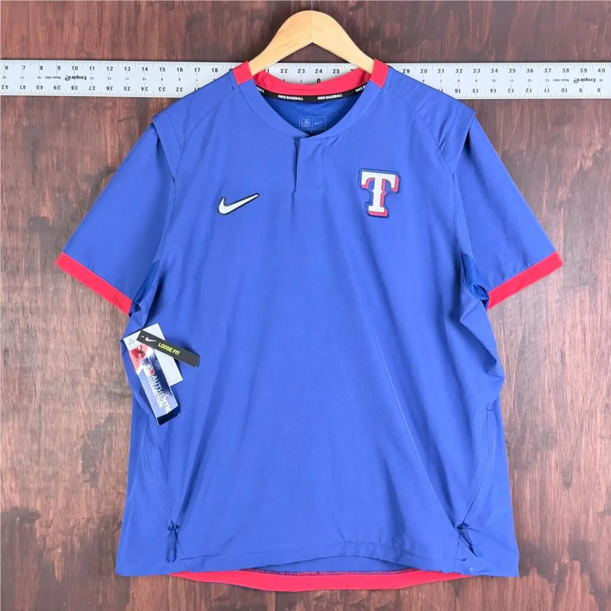 Nike Texas Rangers Woven Pullover Baseball Warmup Top Blue Red Mens Large