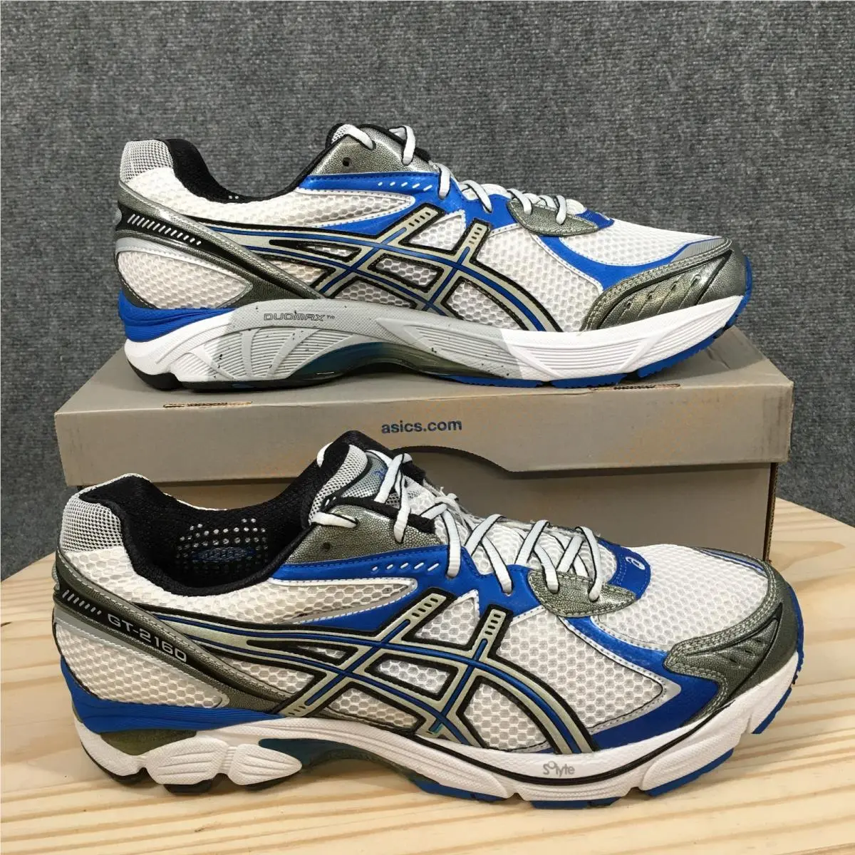 Asics GT 2160 Gel Duomax Running Shoes Mens 14D T104N Sports Mesh White Blue