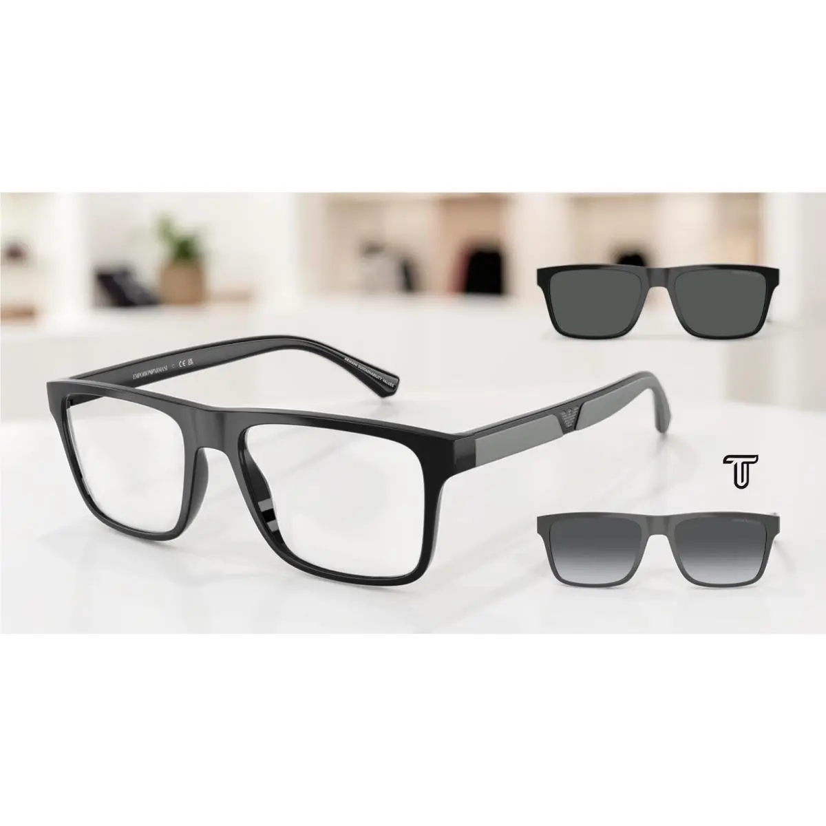 Emporio Armani EA4115F 50171W Shiny Black Clear 54 mm Men`s Sunglasses