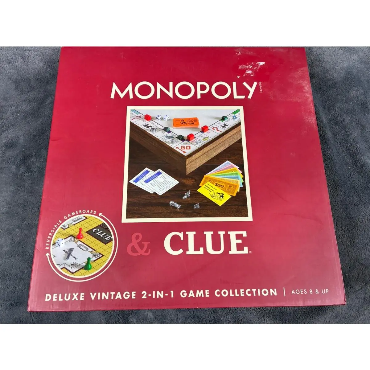 Monopoly Clue Board Games Deluxe Vintage Ed. 2-in-1 Game Collection Wood Board