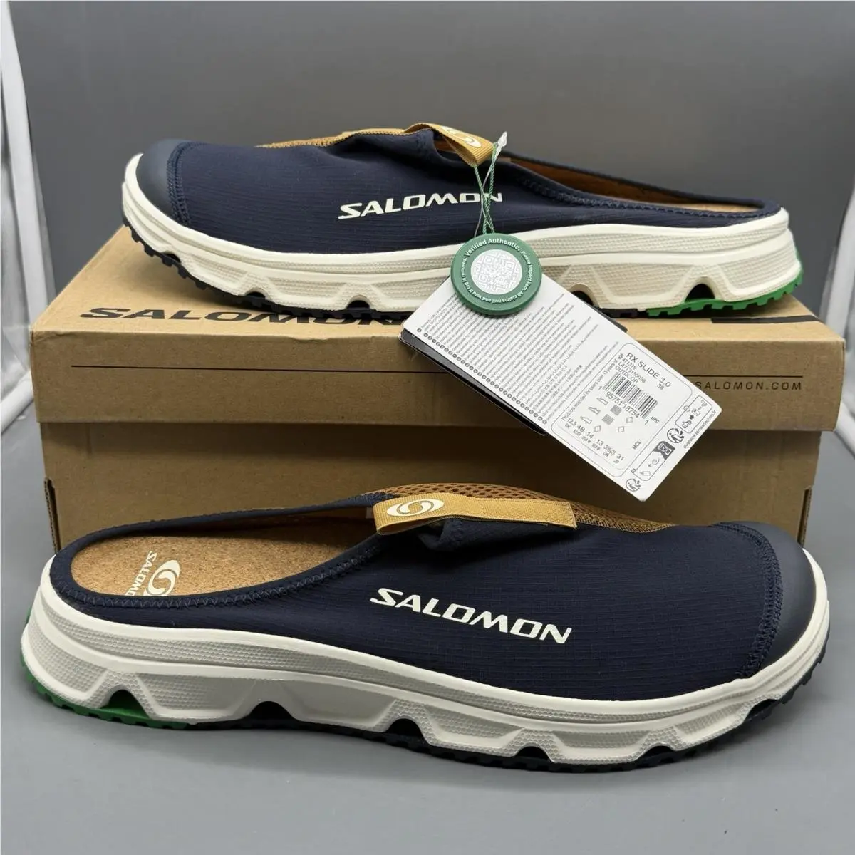Salomon RX Slide 3.0 Men’s 13 Recovery Shoes Slip On Sneakers Navy Brown White