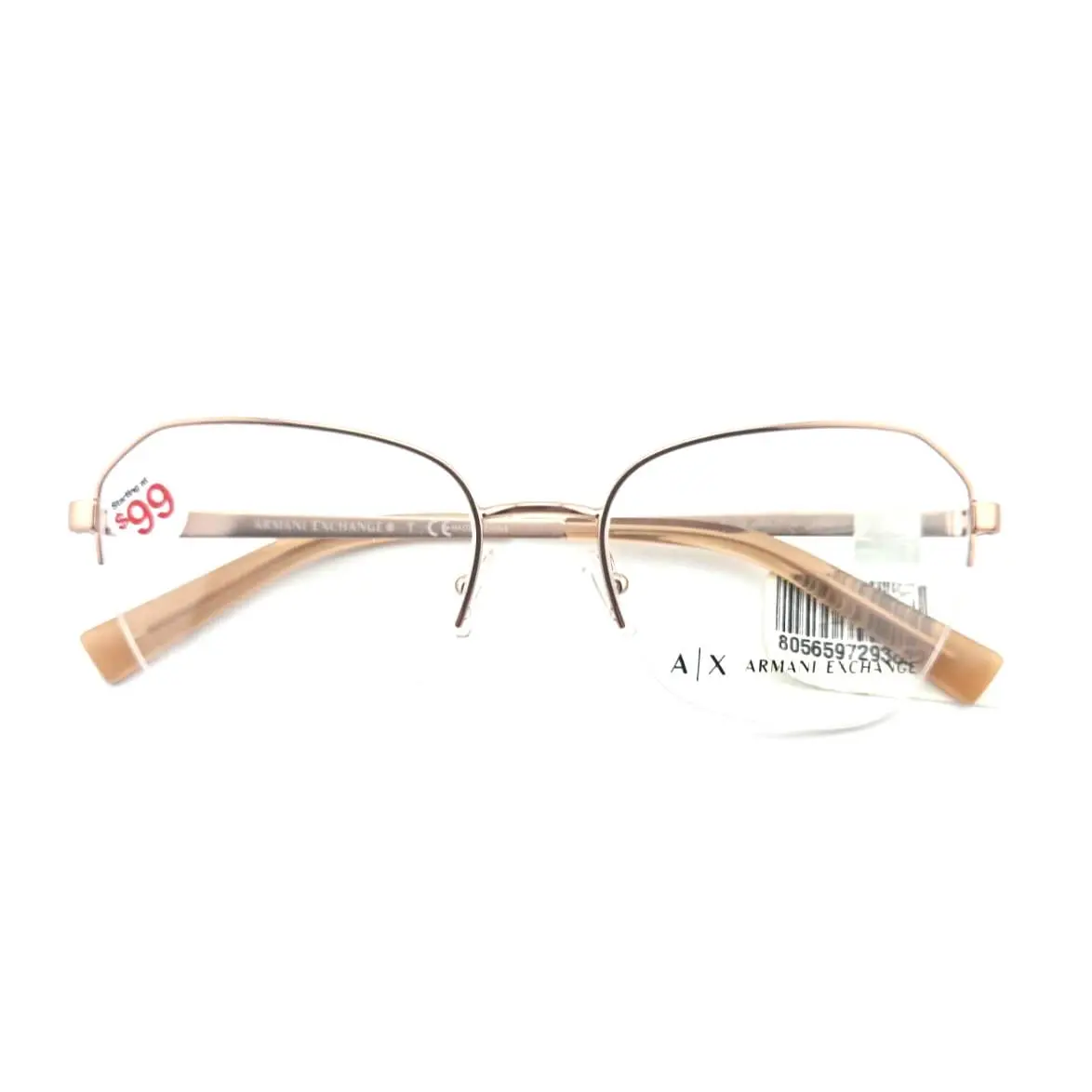 Armani Exchange AX1045 6103 Pink Gold Designer Half Rim Eyeglasses 53-18-140