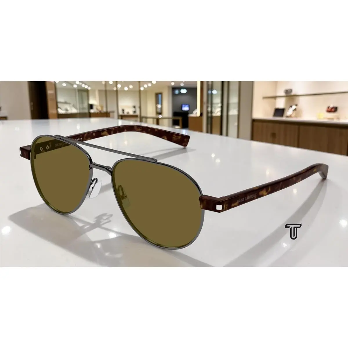 Saint Laurent SL 843 004 Ruthenium Brown 54 mm Men`s Sunglasses by Yves Saint Laurent