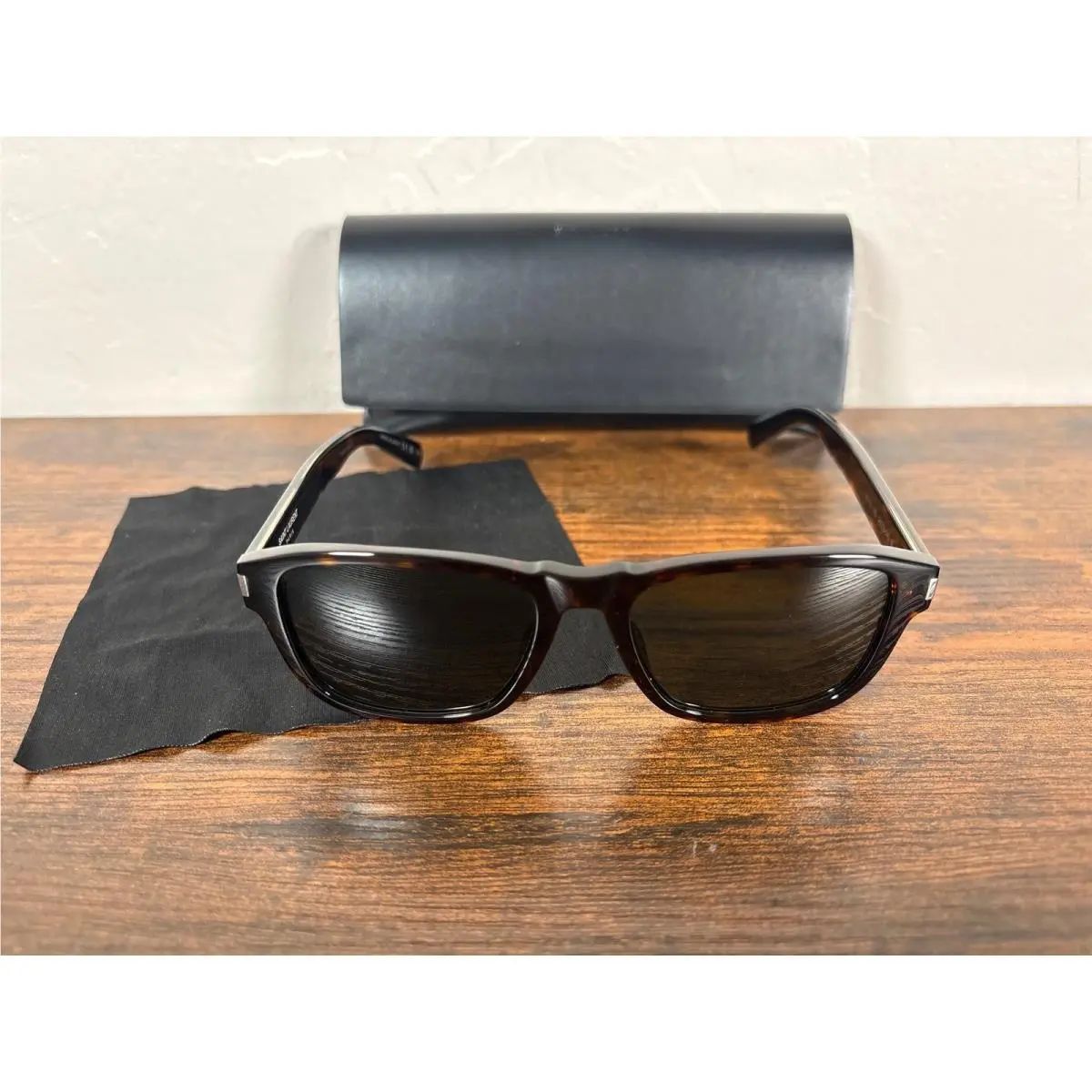Saint Laurent SL 710 002 Havana Tortoise Grey Square Sunglasses Japan Made by Yves Saint Laurent