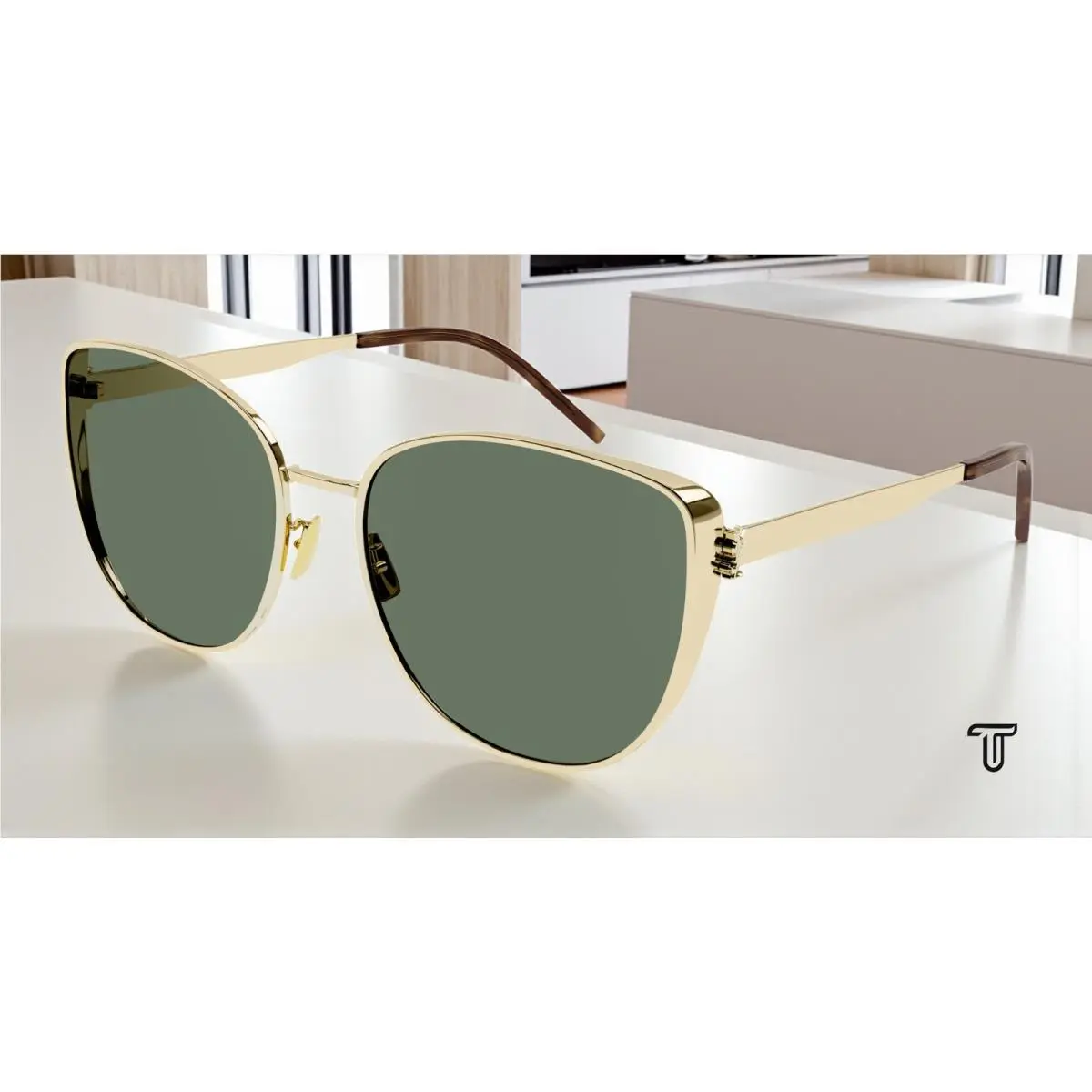 Saint Laurent SL M89 003 Oval Panthos Metal Gold Green 61 mm Women`s Sunglasses by Yves Saint Laurent