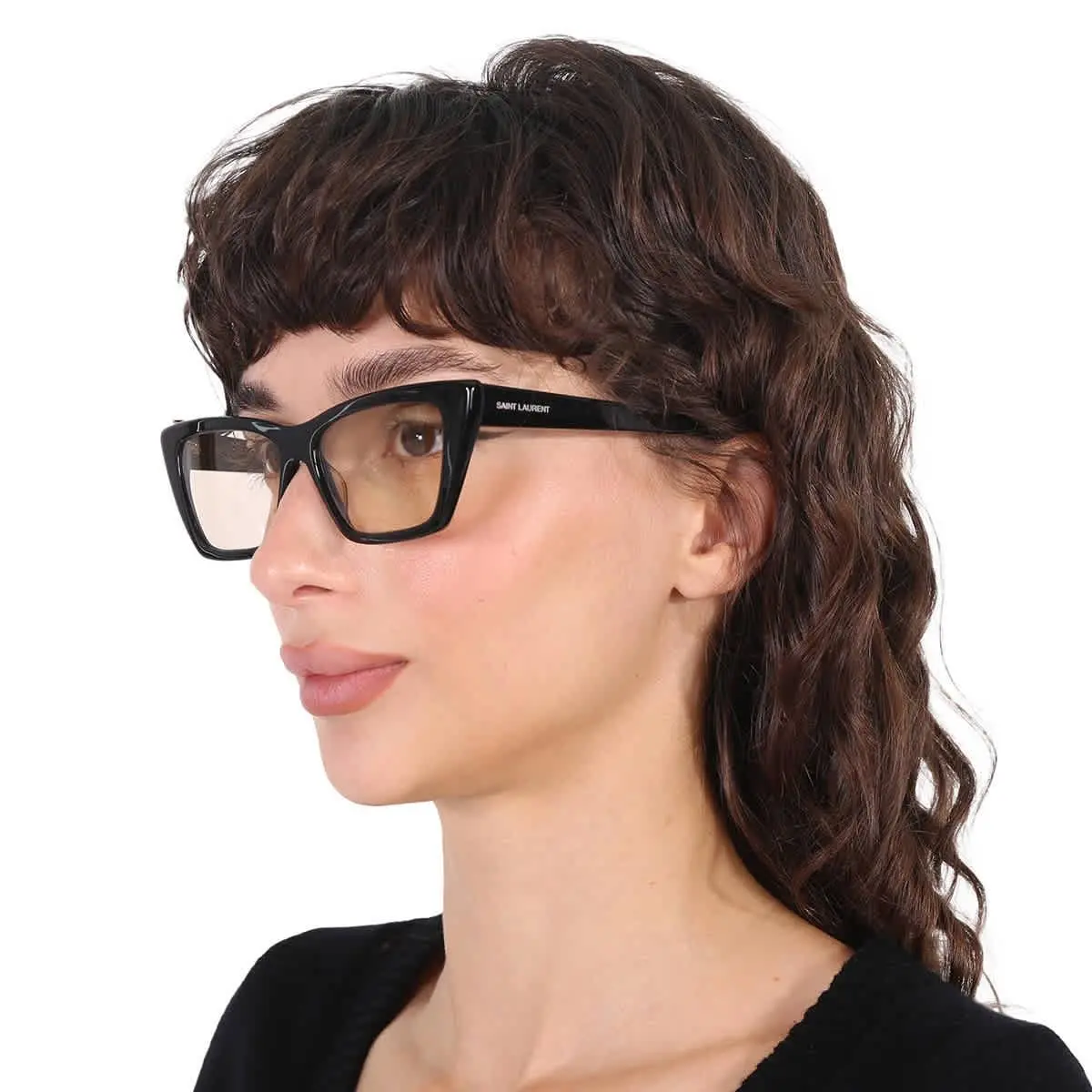 Saint Laurent Yellow Cat Eye Ladies Sunglasses SL 276 Mica 038 53 SL 276 Mica - Black, Frame: Black, Lens: Yellow