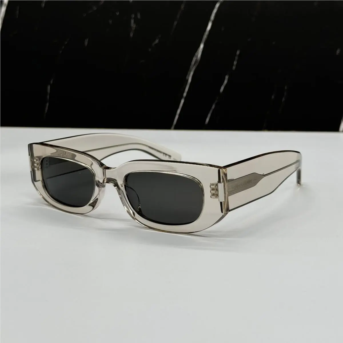 SL697 003 Saint Laurent Unisex Clear Gray Geometric Sunglasses SL 697 003 by Yves Saint Laurent