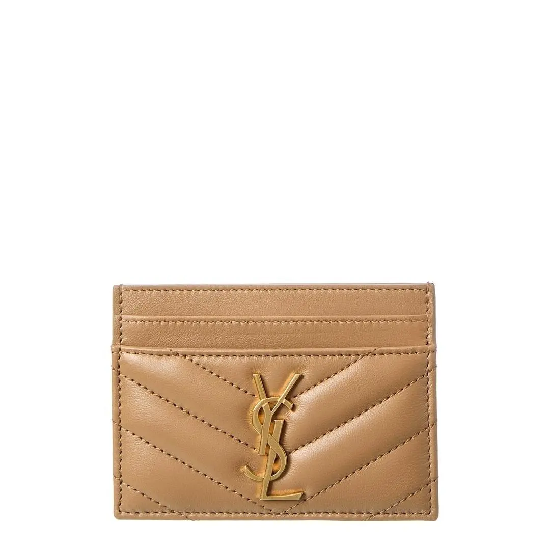 Saint Laurent Monogram Matelasse Leather Card Holder Women`s Beige by Yves Saint Laurent
