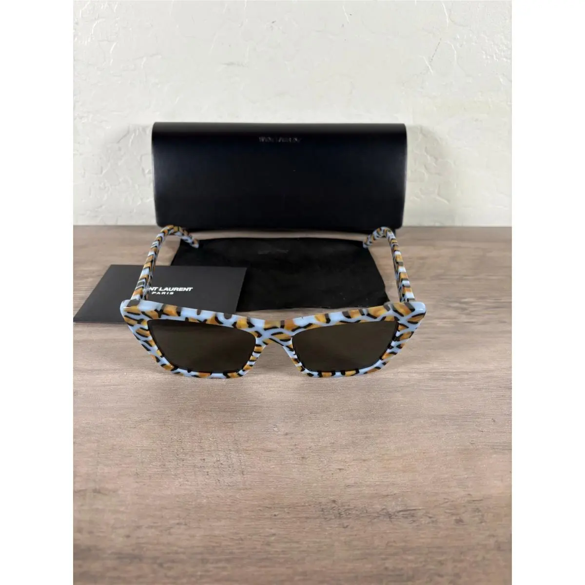 Saint Laurent 53MM Cat-eye Sunglasses Blue Brown Gold- Case- Cloth by Yves Saint Laurent