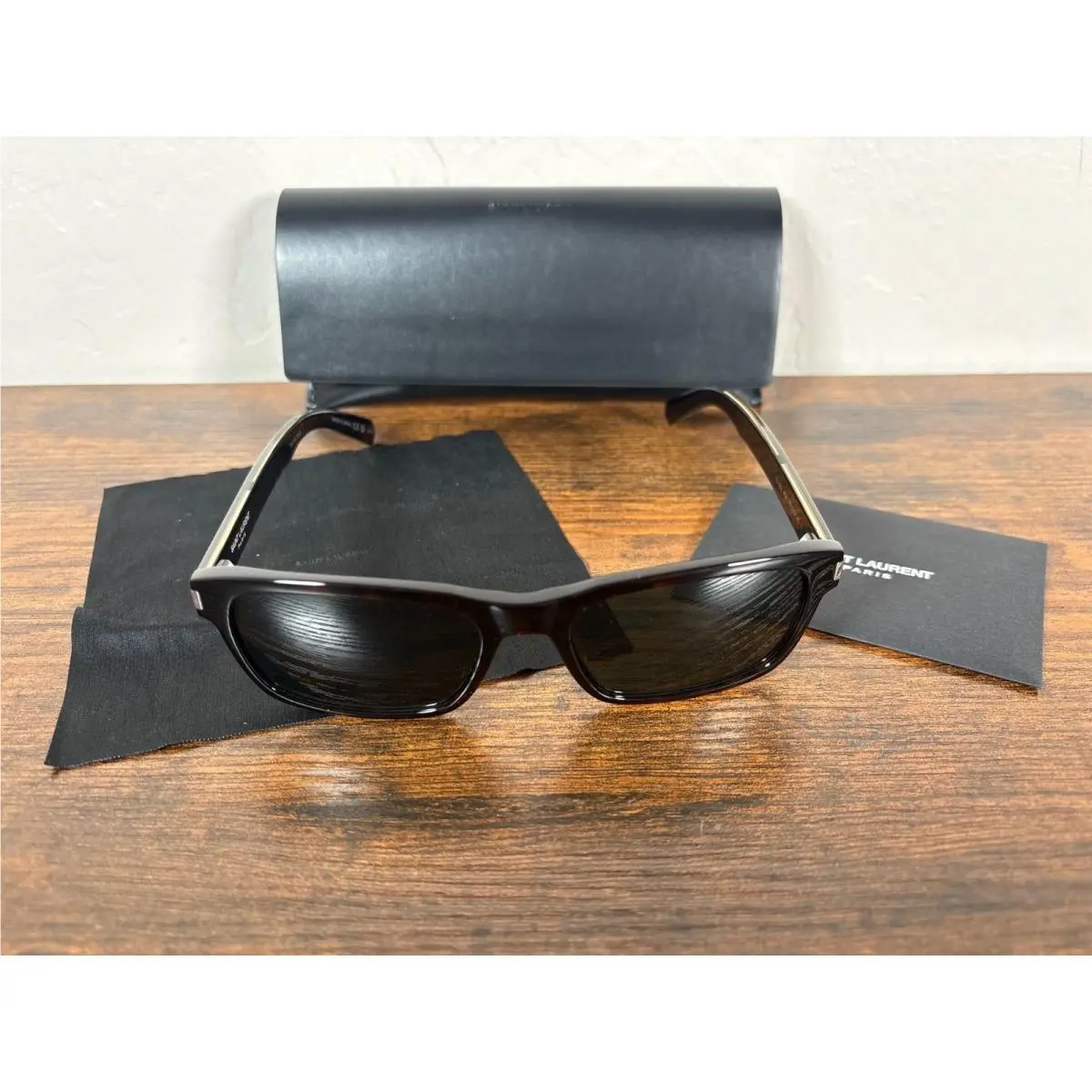 Saint Laurent SL 662 004 Havana Crystal Grey Rectangular Sunglasses Made Japan by Yves Saint Laurent