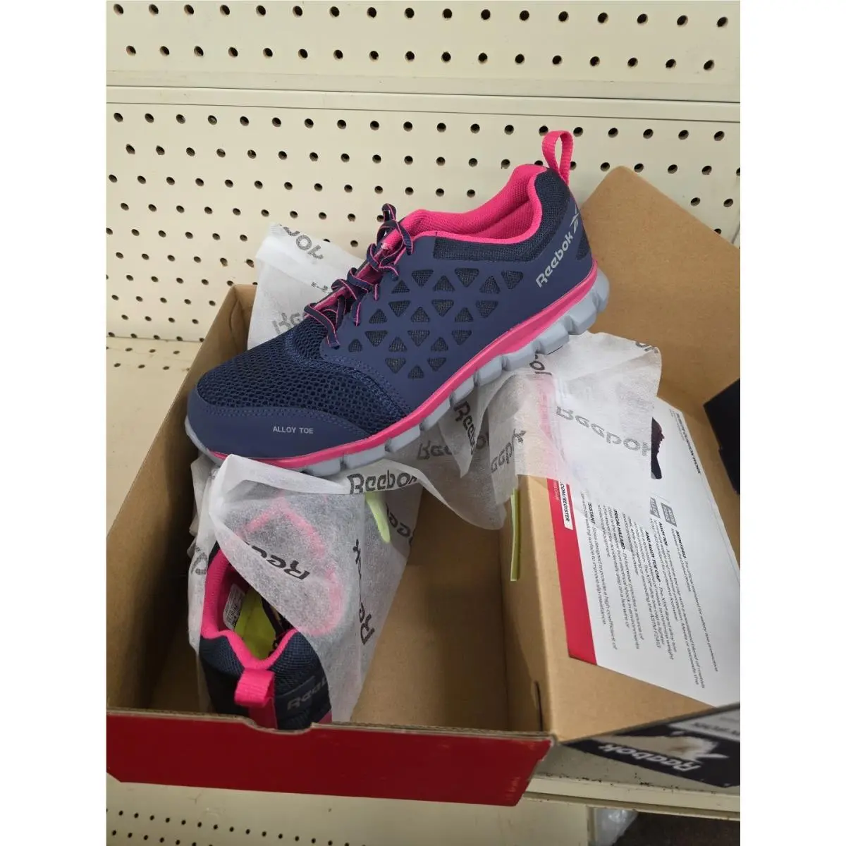 Reebok Work Women`s Sublite Cushion Alloy Toe Athlet Navy and Pink - 11 Medium