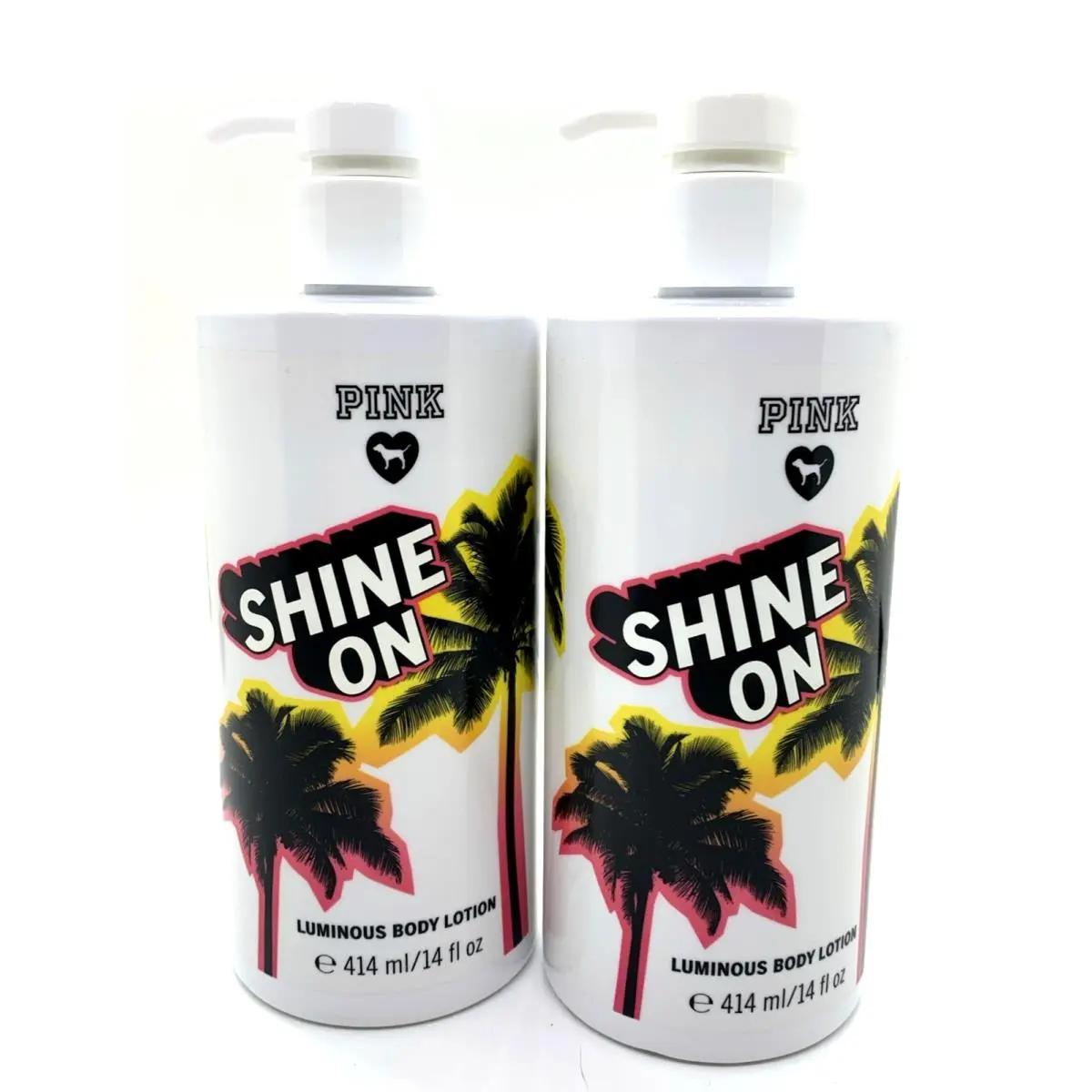 Victoria`s Secret Pink Shine ON Luminous Shimmer Glow Lotion 14 Oz 2PK