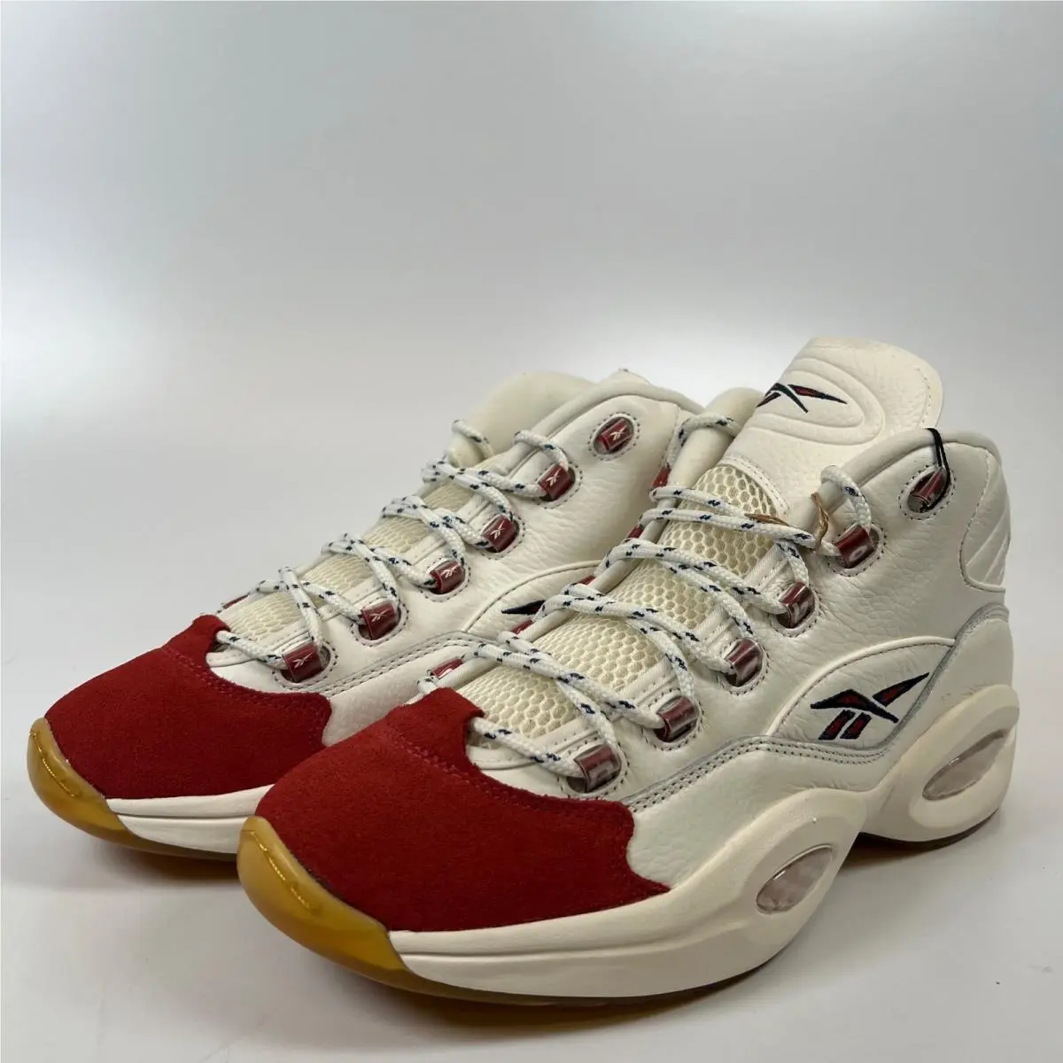 Reebok Question Mid Vintage Red Toe Mens Basketball Shoes IG2653 White Size 11.5