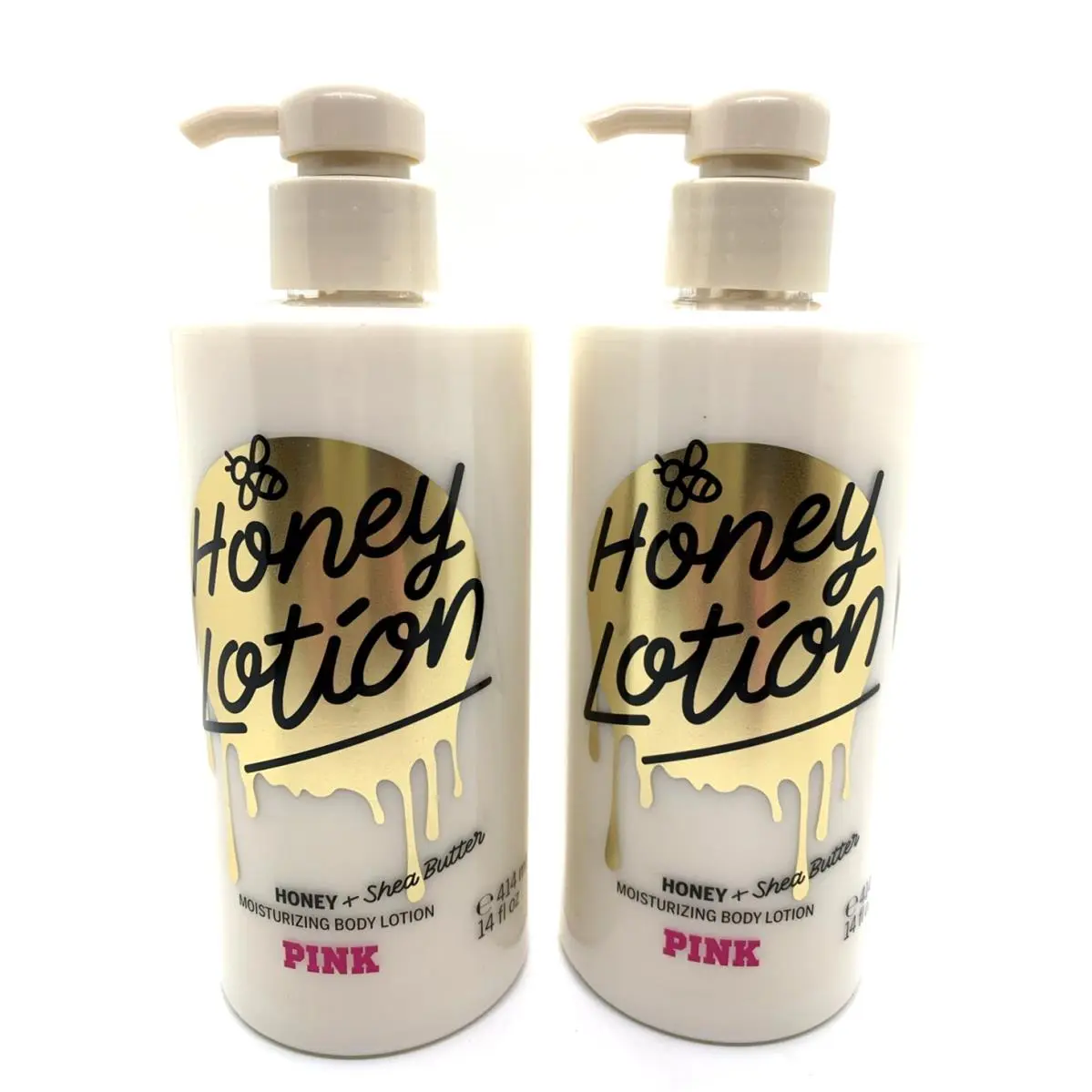 Victoria`s Secret Pink Honey Lotion + Shea Butter LG 14 oz Pump Bottle X2