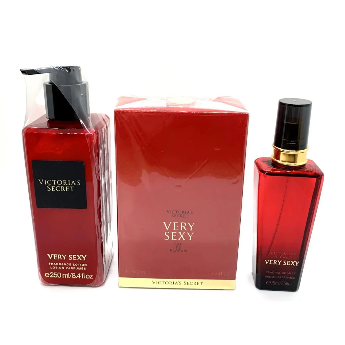 Red 3PC Victoria`s Secret Very Sexy Perfume Lotion Mist Set