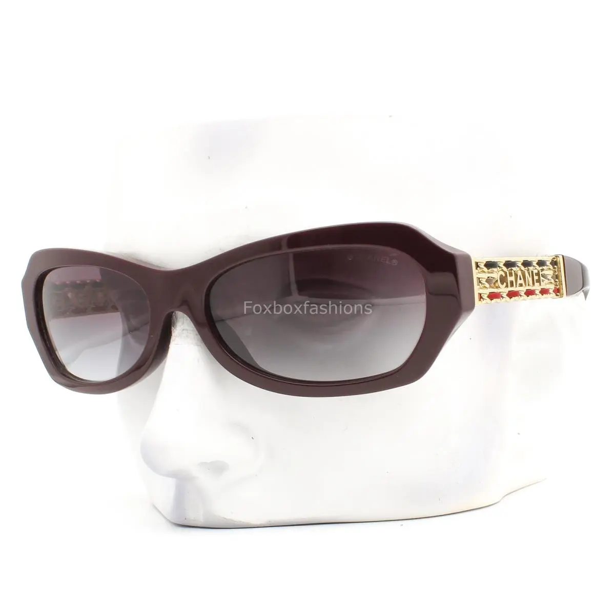 Chanel Sunglasses ch5537QA 1461/S6 Burgundy Dark Red Pale Gold Chain with Case