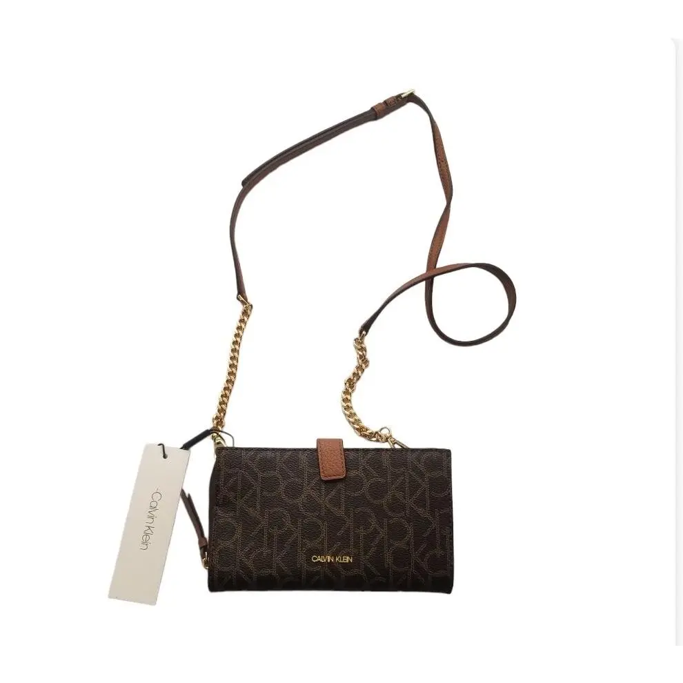 Calvin Klein Women`s Crossbody Bag Monogram Logo Zip Top Swing Oem