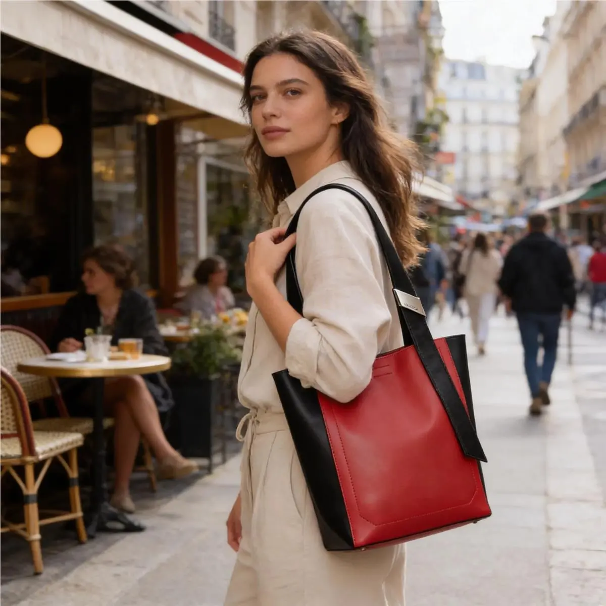 Calvin Klein Black Pink Two Tone Leather Karsyn Tote Bag - Exterior: Black/Pink