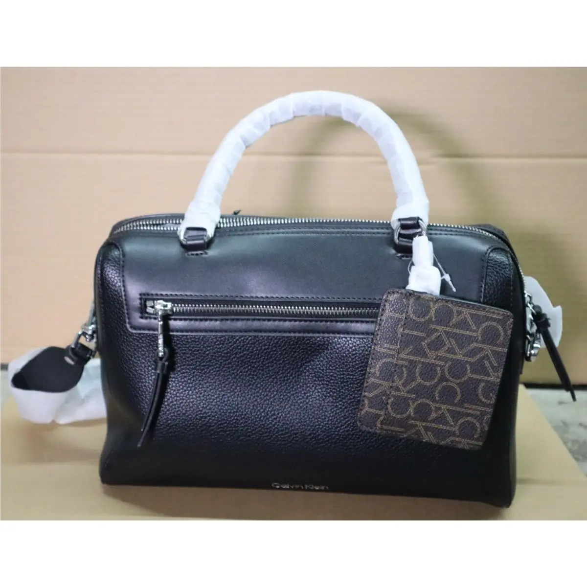 Calvin Klein Opal Satchel W/ Removable Strap Card Holder Black/silver Bag