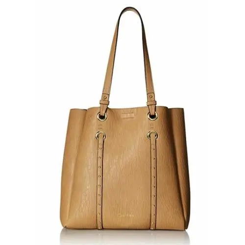 Large Tote Cashew Tan Shoulder Bag Studs Novelty North South by Calvin Klein