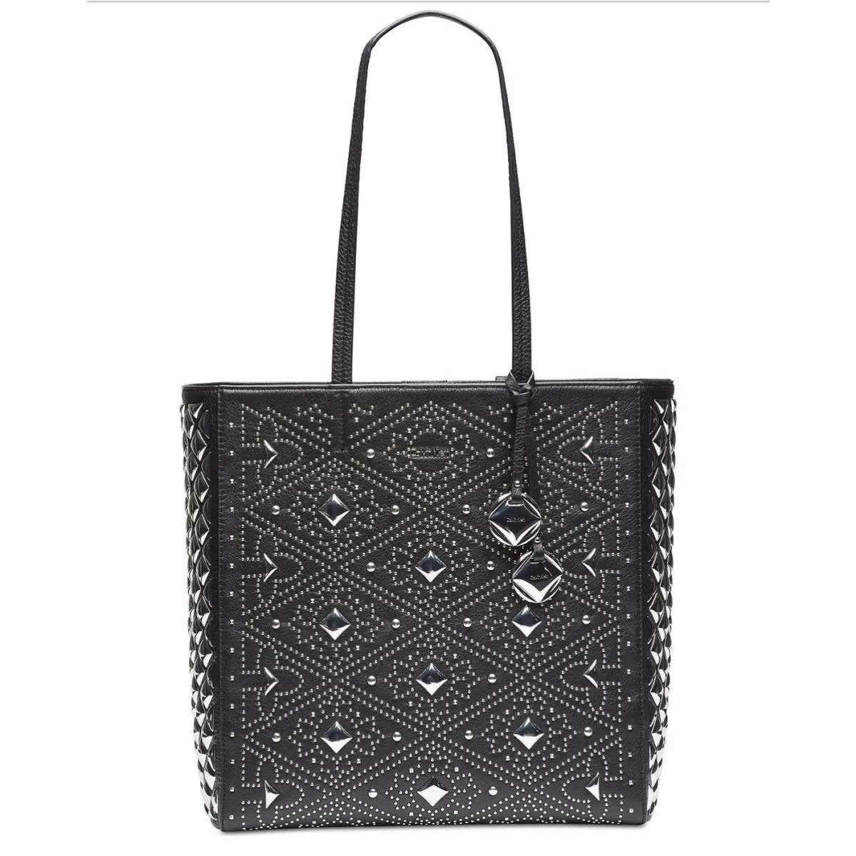 North South Tote Large Embellishment Black Silver Leather by Calvin Klein