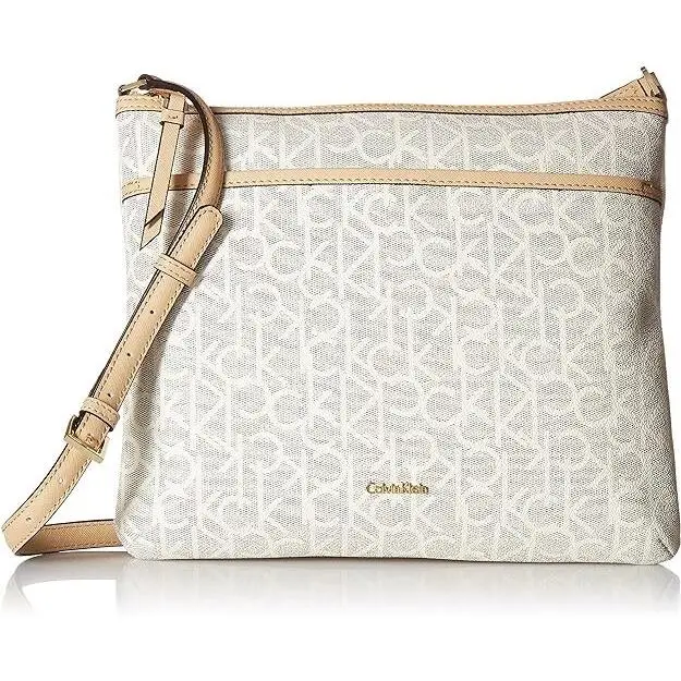 Calvin Klein Hudson Signature Crossbody Bag Cream Leather Flat Pack CK Logo